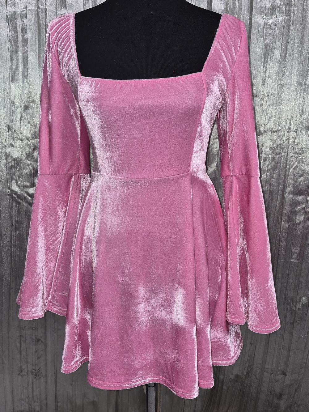 Sugar Thrillz Pink Velvet Square Neck Bell Sleeve Tunic